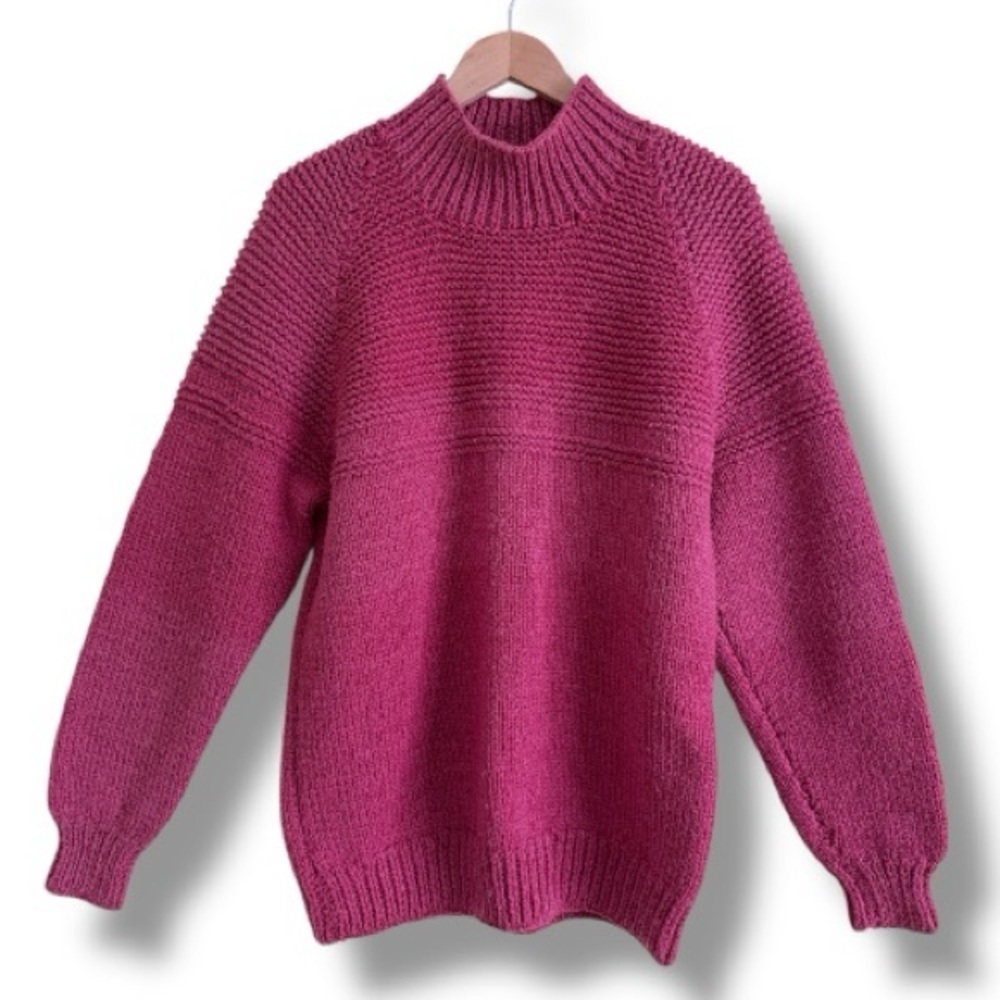 Hand-Knit Wool Sweater Raspberry Pink - Picture 4 of 14